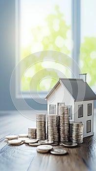 Business loans concept Model home with money on bokeh background