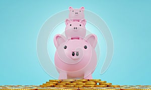 Business loans for real estate concept, a Pink piggy bank with dollar coins. saving money and work from home