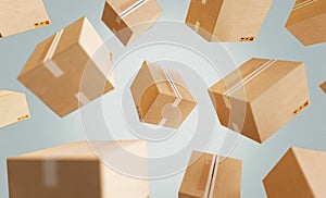 Business Logistics concept. Global business connection technology. Cardboard boxes. 3d rendering