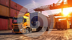Business Logistics concept,Truck in container depot Generative AI
