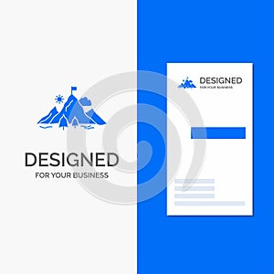 Business Logo for achievement, flag, mission, mountain, success. Vertical Blue Business / Visiting Card template