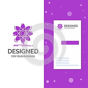 Business Logo for Atom, science, chemistry, Physics, nuclear. Vertical Purple Business / Visiting Card template. Creative