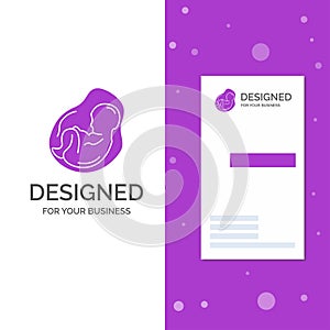 Business Logo for Baby, pregnancy, pregnant, obstetrics, fetus. Vertical Purple Business / Visiting Card template. Creative