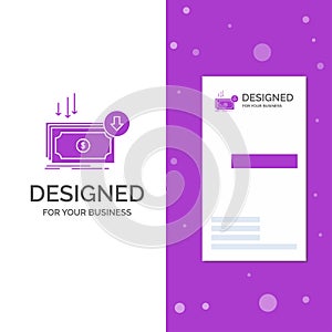 Business Logo for Business, cost, cut, expense, finance, money. Vertical Purple Business / Visiting Card template. Creative