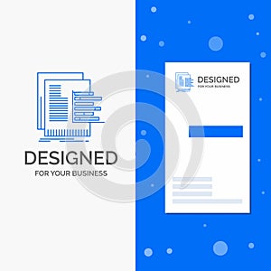 Business Logo for chart, data, graph, reports, valuation. Vertical Blue Business / Visiting Card template