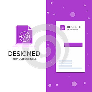 Business Logo for Code, coding, file, programming, script. Vertical Purple Business / Visiting Card template. Creative background