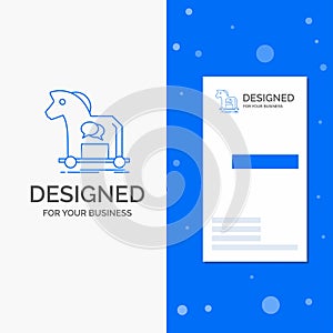 Business Logo for Cybercrime, horse, internet, trojan, virus. Vertical Blue Business / Visiting Card template