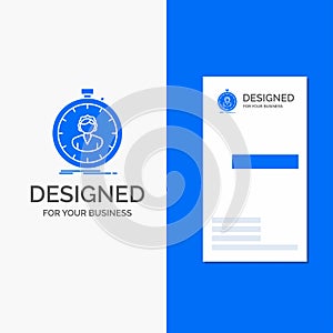 Business Logo for fast, speed, stopwatch, timer, girl. Vertical Blue Business / Visiting Card template