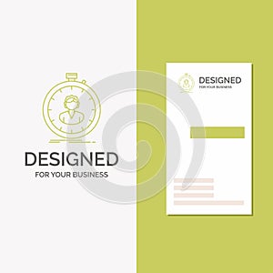 Business Logo for fast, speed, stopwatch, timer, girl. Vertical Green Business / Visiting Card template. Creative background