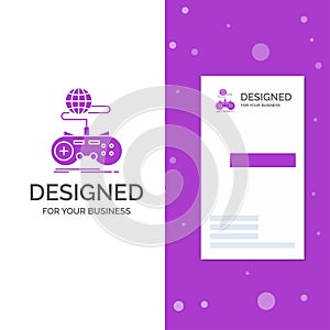 Business Logo for Game, gaming, internet, multiplayer, online. Vertical Purple Business / Visiting Card template. Creative