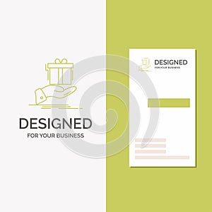 Business Logo for gift, surprise, solution, idea, birthday. Vertical Green Business / Visiting Card template. Creative background