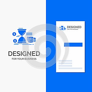 Business Logo for Hourglass, management, money, time, coins. Vertical Blue Business / Visiting Card template