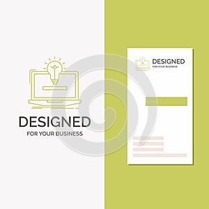 Business Logo for laptop, solution, idea, bulb, solution. Vertical Green Business / Visiting Card template. Creative background