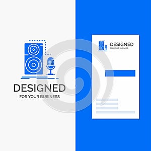 Business Logo for Live, mic, microphone, record, sound. Vertical Blue Business / Visiting Card template
