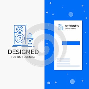 Business Logo for Live, mic, microphone, record, sound. Vertical Blue Business / Visiting Card template