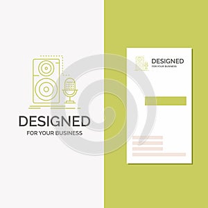 Business Logo for Live, mic, microphone, record, sound. Vertical Green Business / Visiting Card template. Creative background