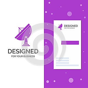 Business Logo for satellite, antenna, radar, space, dish. Vertical Purple Business / Visiting Card template. Creative background