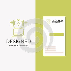 Business Logo for security, credit card, card, hacking, hack. Vertical Green Business / Visiting Card template. Creative