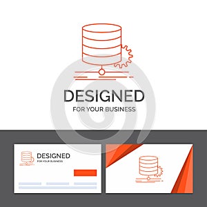 Business logo template for Algorithm, chart, data, diagram, flow. Orange Visiting Cards with Brand logo template