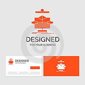 Business logo template for Algorithm, chart, data, diagram, flow. Orange Visiting Cards with Brand logo template