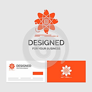 Business logo template for Analysis, data, information, research, science. Orange Visiting Cards with Brand logo template
