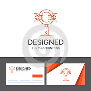 Business logo template for Analysis, Search, information, research, Security. Orange Visiting Cards with Brand logo template