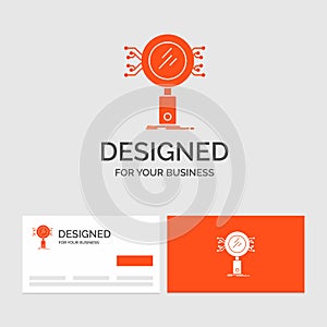 Business logo template for Analysis, Search, information, research, Security. Orange Visiting Cards with Brand logo template