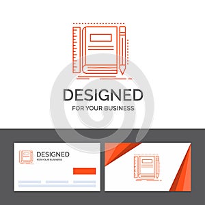 Business logo template for Book, notebook, notepad, pocket, sketching. Orange Visiting Cards with Brand logo template