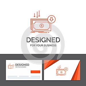 Business logo template for Business, cost, cut, expense, finance, money. Orange Visiting Cards with Brand logo template