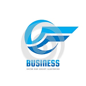 Business logo template creative illustration. Wing abstract vector sign. Transportation icon. Circle and stripes design element