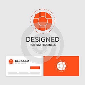 Business logo template for Help, life, lifebuoy, lifesaver, preserver. Orange Visiting Cards with Brand logo template