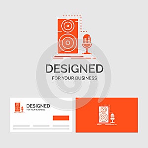 Business logo template for Live, mic, microphone, record, sound. Orange Visiting Cards with Brand logo template