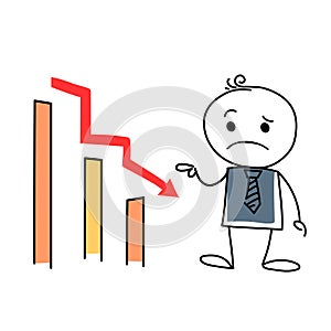 Business loss arrow down stick figure illustration