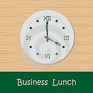 Business lunch concept. A plate with a clock face, knife and fork in shape of clock hands