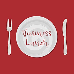 Business lunch concept on a red background