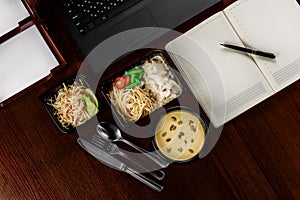 Business lunch on the desktop of your computer