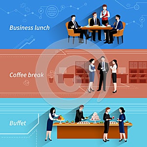 Business lunch flat banners set