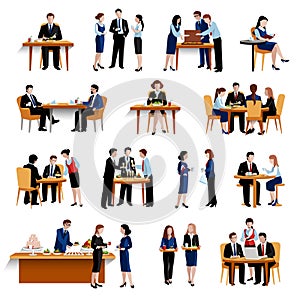 Business lunch pause flat icons collection