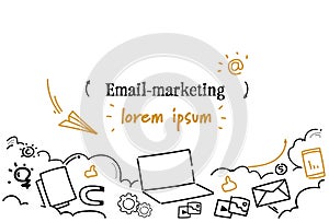 Business mail communication email marketing concept sketch doodle horizontal isolated copy space