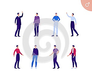 Business male asian ethnic people set. Vector flat person illustration. Group of white skin corporate men in different cloth and