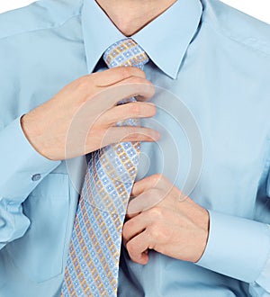 Business man adjust beautiful new tie photo