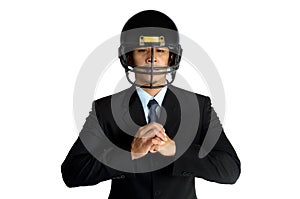 Business man american football helmet