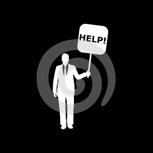 Business man asking for help icon isolated on dark background