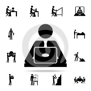 business man behind laptop icon. people in work icons universal set for web and mobile