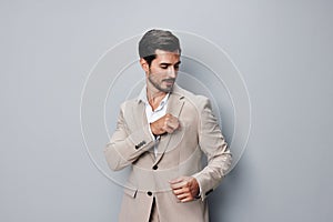 business man beige smiling copyspace handsome portrait suit businessman shirt happy