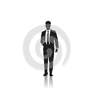 Business Man Black Silhouette Standing Full Length Over White Background
