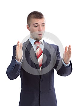 Business man bragging about the size of something