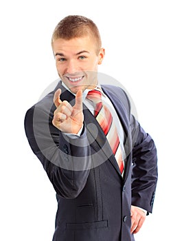 Business man bragging about the size of something