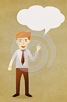 Business man with bubble talk tag