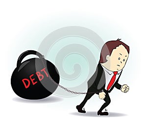 Business man burdened with Debt illustration